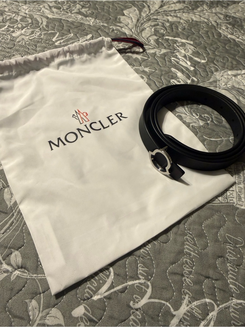 Moncler Black Leather Belt with Signature Silver Round Buckle